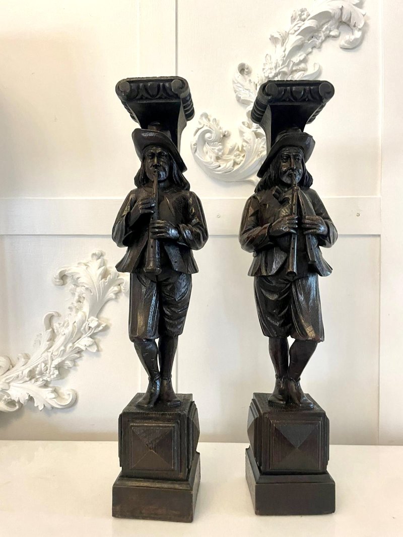 Unusual Pair of Antique Victorian Quality Carved Oak Figures - Image 13